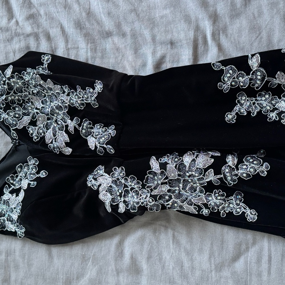Xscape Black Dress with Silver Floral Details